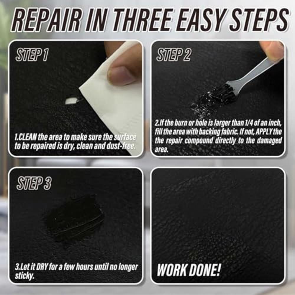  Black Leather Repair Kit for Furniture, Car Seats, Sofa, Vinyl  & PU Leather Leather Repair Paint Gel. Repair Tears & Burn Holes. Provide  Color Matching Guide & Super Easy Instructions 