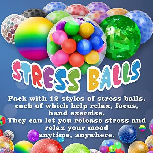Juego de bolas antiestrés de malla para adultos (paquete de 12) con  estuche, juguetes sensoriales para aliviar el estrés para autismo con TDAH  y TDAH