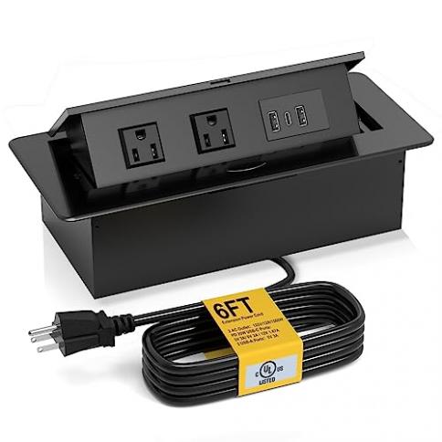 Regleta Vertical Equip Pop-up Power Outlet - Ajusta en Agujero de 60mm - 2x  Schuko - 2x USB Hembra - Cables de corriente - Los mejores precios