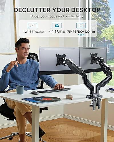 HUANUO Dual Monitor Stand Adjustable Spring Monitor Desk Mount Swivel