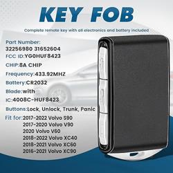 Keyecu Replacement Smart Remote Car Key Fob for Volvo S90 V60 V90 XC40 XC60 XC90 2016-2022 YG0HUF8423 4008C-HUF8423 433.92MHz 8Chip 4 Buttons