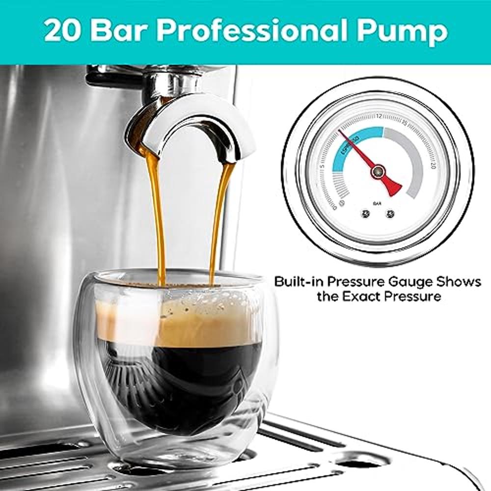 CASABREWS Máquina de café expreso con molinillo, cafetera espresso  semiautomática de 20 bar con espumador de leche para barista casero,  cafetera