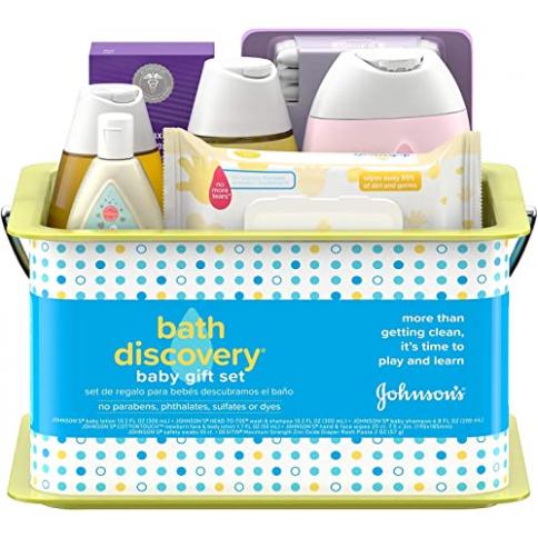 Johnsons Bath Discovery Set de regalo para futuros padres, carrito con baño  de bebé y elementos
