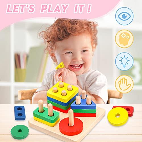 AZEN Montessori Juguetes para niños de 1 2 3 años, juguetes sensoriales para  niños de 1 a 3 años, juguetes de clasificación y apilamiento de madera, juguetes  educativos clasificadores de formas de