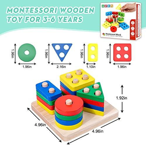 AZEN Montessori Juguetes para niños de 1 2 3 años, juguetes sensoriales para  niños de 1 a 3 años, juguetes de clasificación y apilamiento de madera, juguetes  educativos clasificadores de formas de