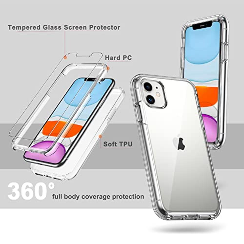 COOLQO Compatible with iPhone 11 Pro Max Case, and [2 x Tempered Glass  Screen Protector] Clear 360 Full Body Coverage Hard PC+Soft Silicone TPU  3in1