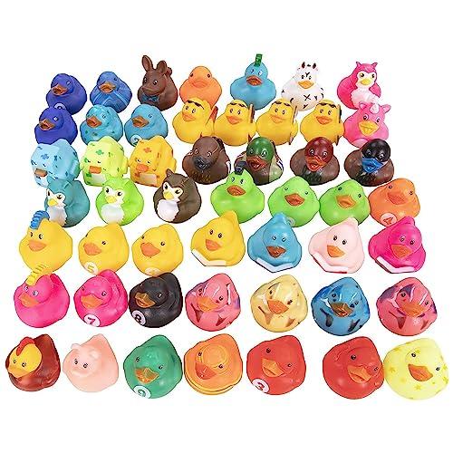 Paquete de 54 mini patos de goma, mini patitos de goma coloridos para el  baño, flotar y chillar, juego de juguetes de piscina para regalos de fiesta