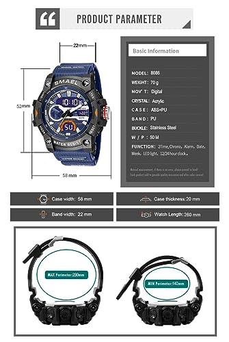 Orologio Sportivo Digitale KXAITO F-SMELL-18, Militare, Doppio Quadrante, Cassa 50mm, Resistente Agli Urti, 3 ATM - 3