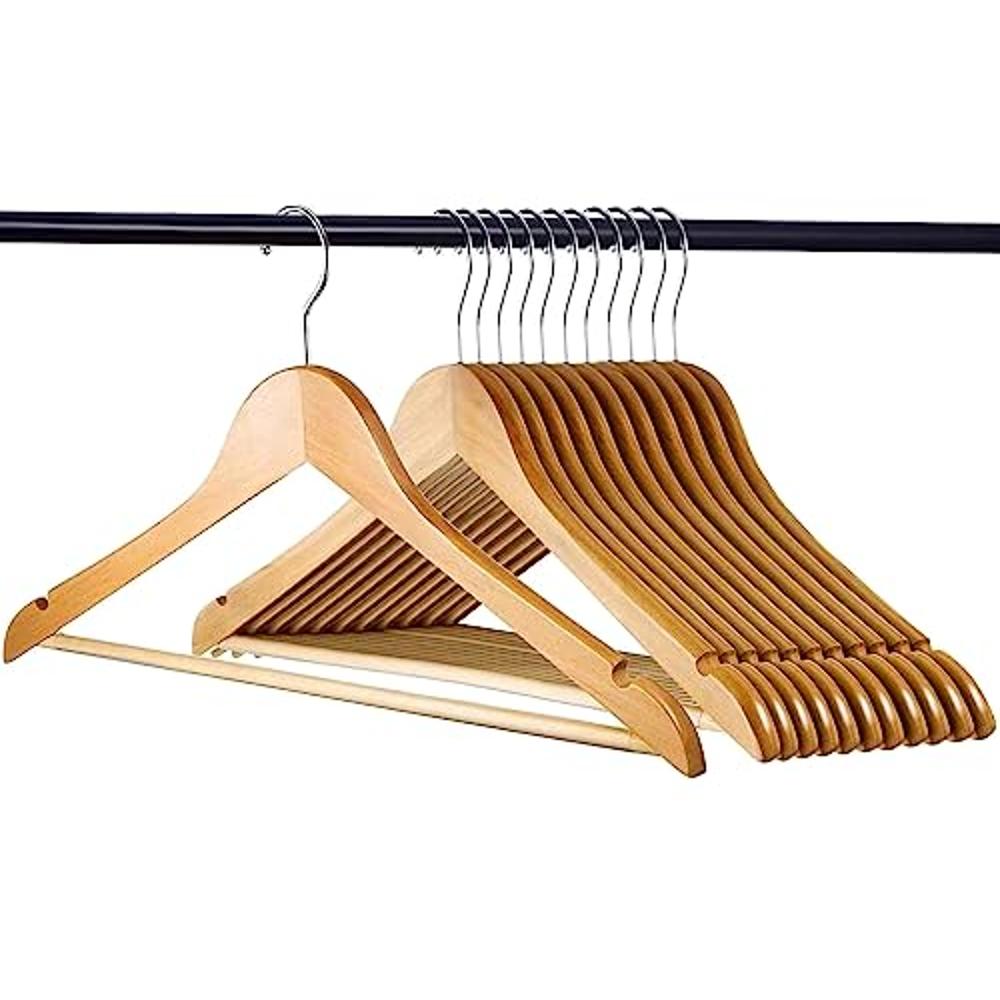 Perfecasa Premium Wooden Suit Hangers, with Noise Canceling Hook, Non