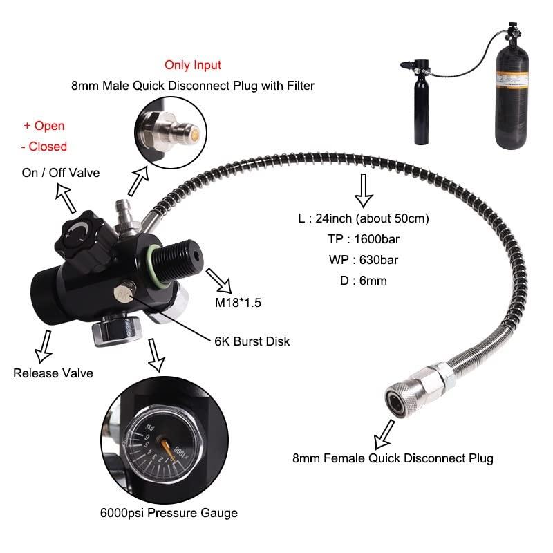 High Eagle M18x1.5 DIN Valve Scuba Adapter with Gauge, Scuba Tank Valve