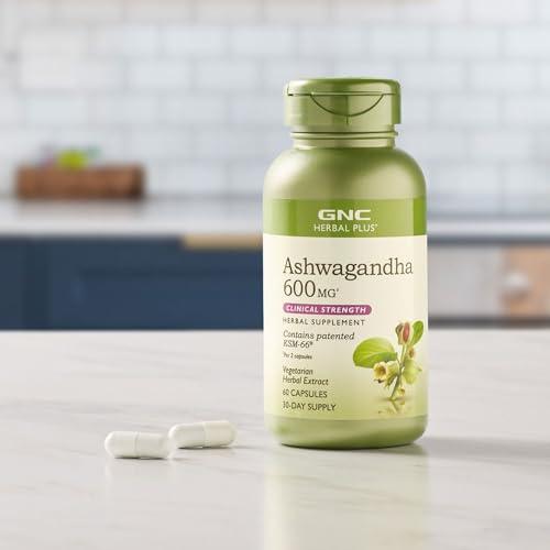 GNC Herbal Plus Ashwagandha 600 mg, 60 cápsulas, apoya una respuesta
