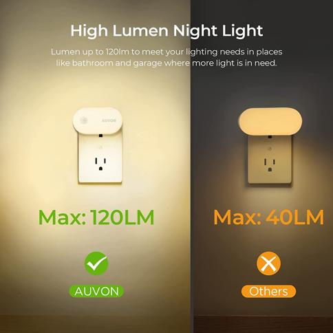 AUVON Luz nocturna enchufable, luz nocturna con sensor de movimiento  brillante (120 lúmenes), luces nocturnas LED
