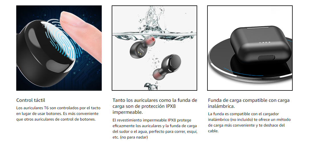 TOZO T6 True Wireless - Auriculares Bluetooth con control táctil